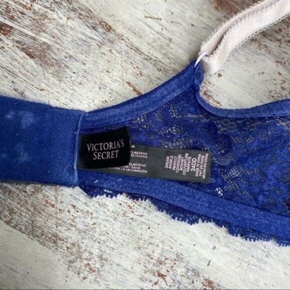 Victoria's Secret blue floral lace perfect coverage bra 34DD - Picture 4 of 6